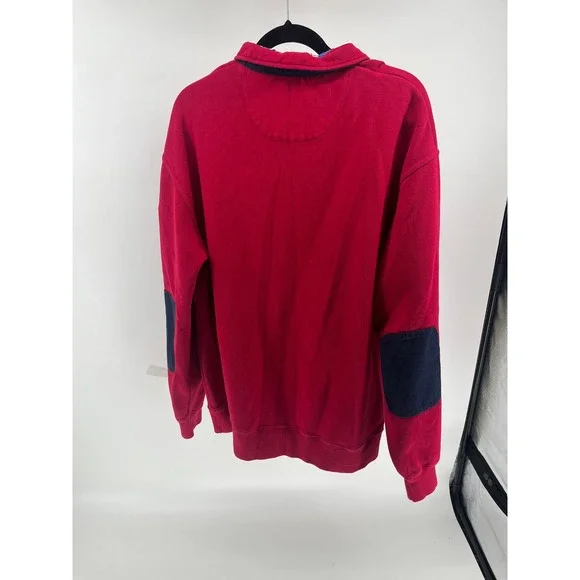 ORVIS Red Rugby Sweatshirt Men's Size XL International Flag Collar Patch Elbows - Picture 3 of 8